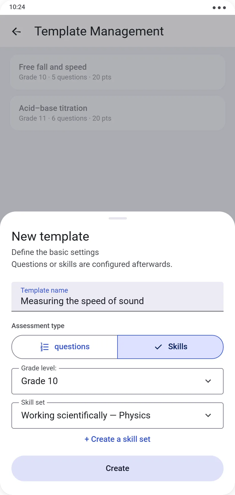 Protocol creation form with type and level selection