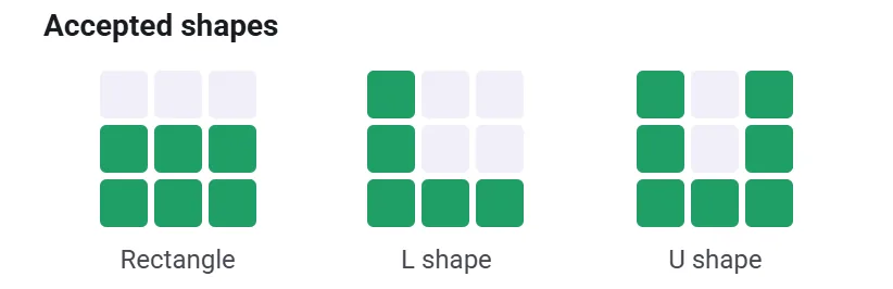 The recognized shapes: rectangle, L and U