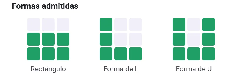Las formas reconocidas: rectángulo, L y U