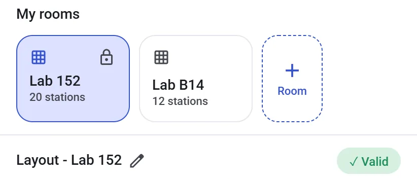 Room list with the pencil icon used to rename a room
