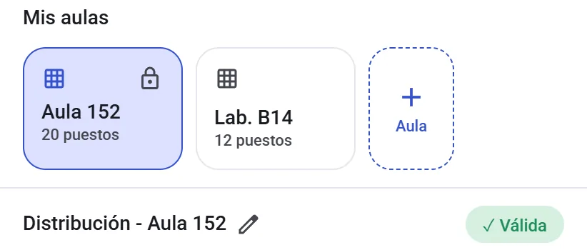 Lista de salas con el lápiz para renombrar